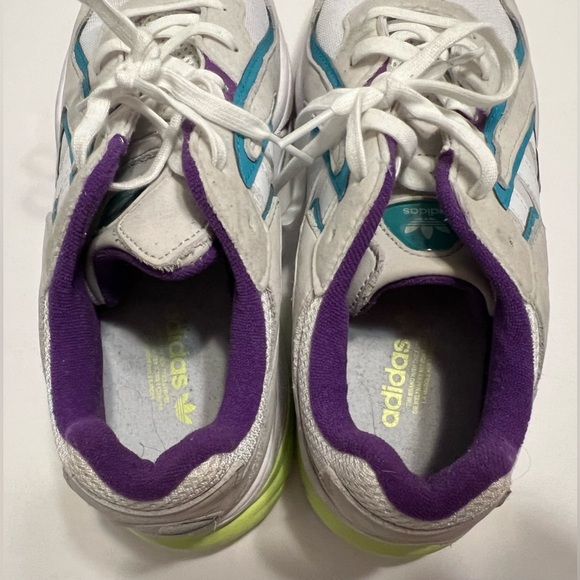 Adidas Tennis Shoes White With Purple, Green, & Blue Retro Size 7 Mens - Picture 5 of 14